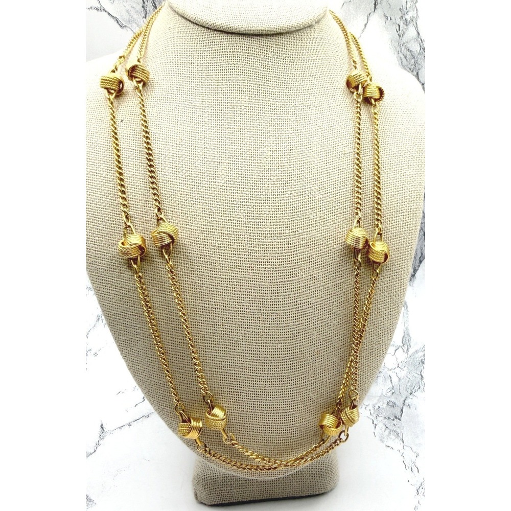 Pair of 2 Avon Gold Tone Textured Knot Necklaces‎ 16 Inch Layering